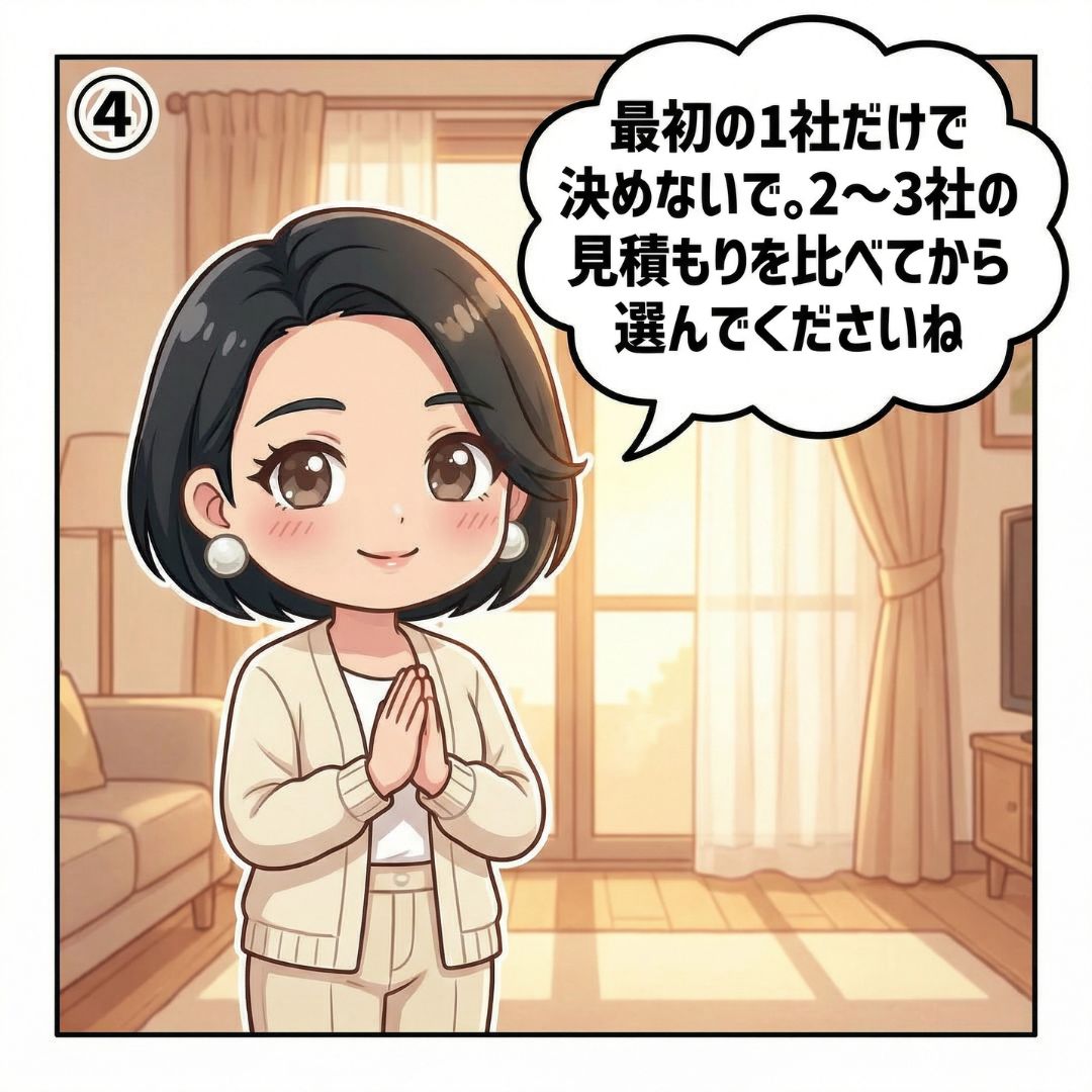 元葬儀ディレクターの村瀬あかりが2〜3社の見積もりを比べてから選んでと読者に語りかける漫画イラスト